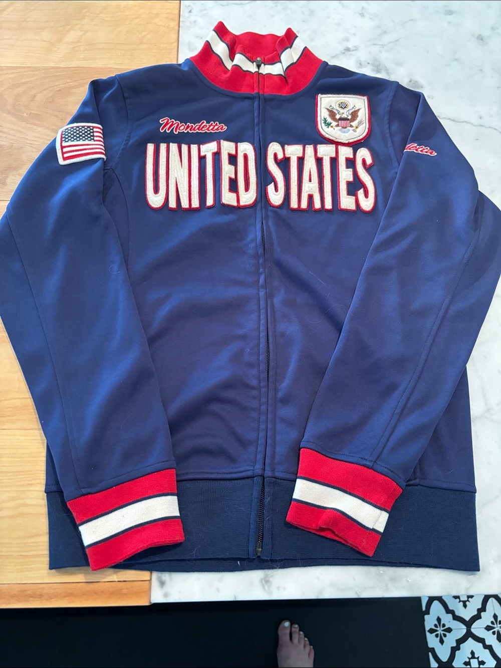 Mondetta Navy Blue Mens XS Zip-Front Jacket with Red & White Trim United States